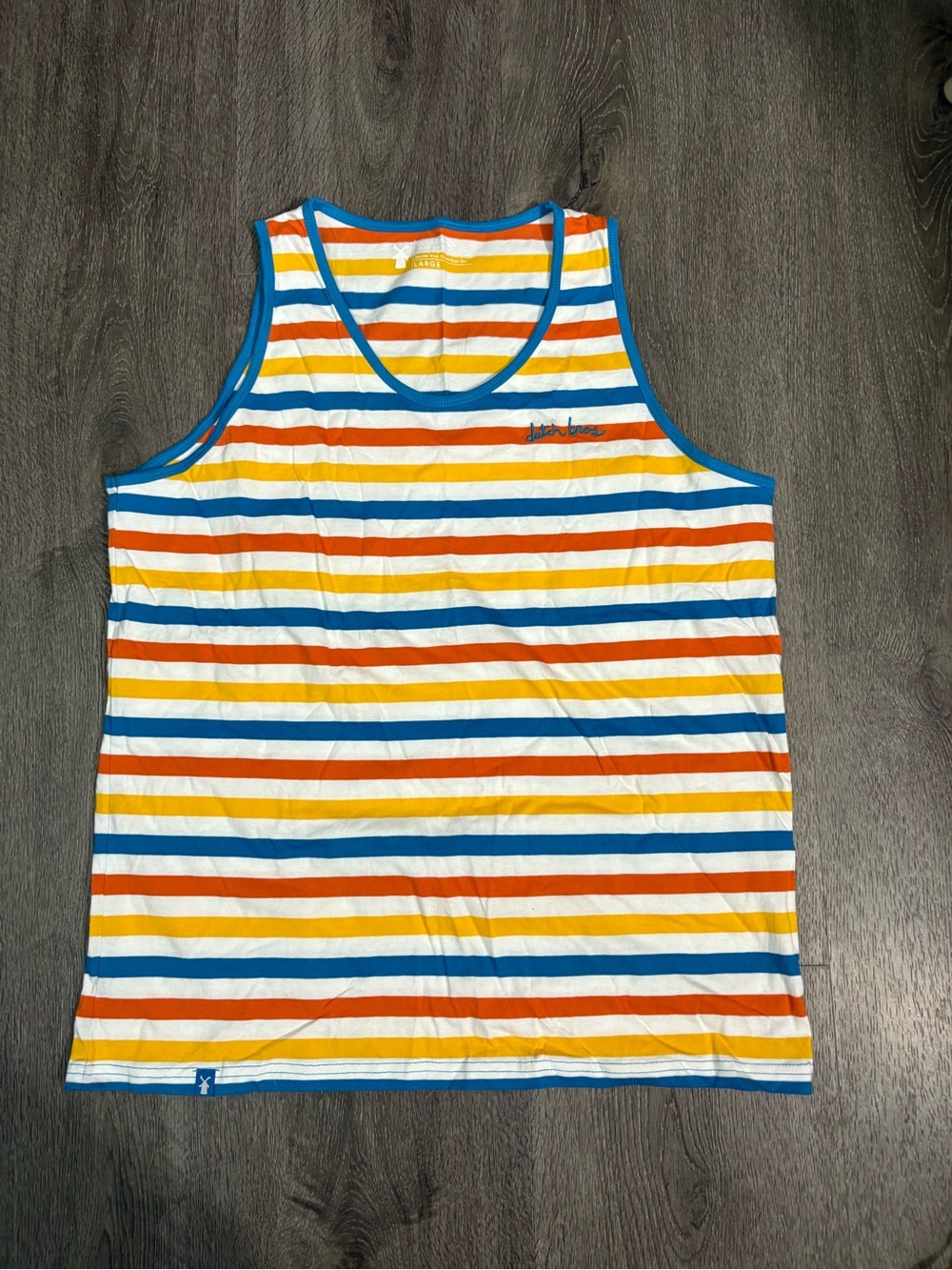 Dutch Bros Coffee Dutchwear Mens Large Tank Top Multicolor Retro Striped Logo